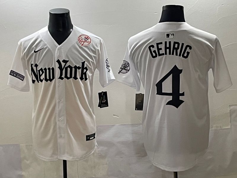 Men 2025 New York Yankees #4 Gehrig White Five generations Joint Name Nike MLB Jersey style 12
